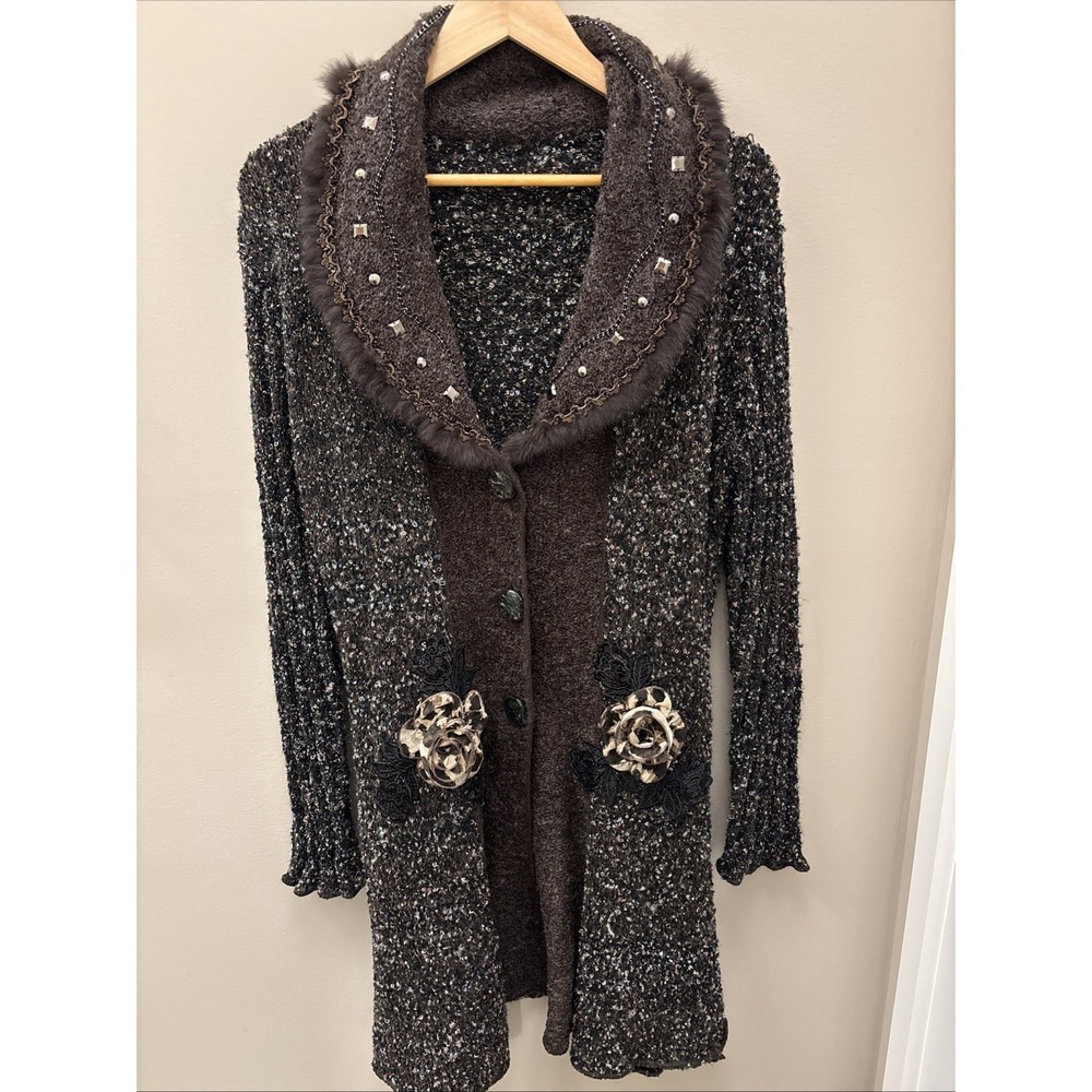 Artsy Mohair Wool Blend Jacket Boutique Coat Crochet Lace Detail S/M?  Boho
